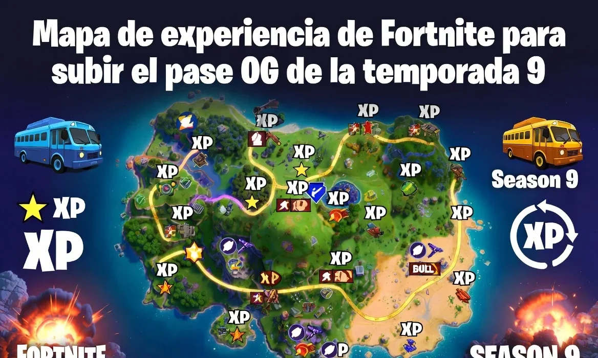 Mapa de experiencia de Fortnite para subir el pase OG de la temporada 9