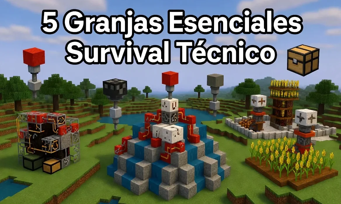 5 granjas esenciales para empezar un survival técnico en Minecraft
