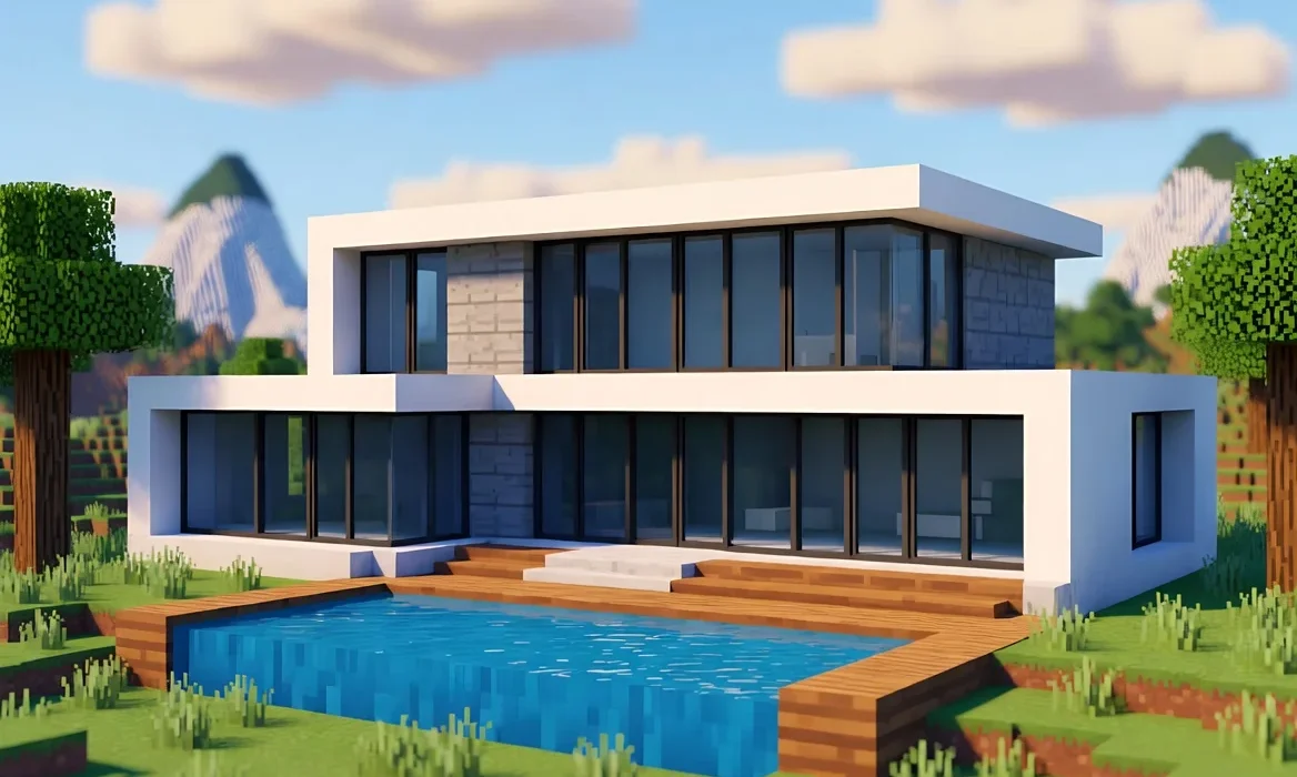 Cómo hacer una casa moderna con piscina en Minecraft